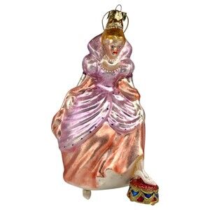 6" Cinderella Christmas Ornament Blown Glass Slipper Tree Hand Painted VTG
